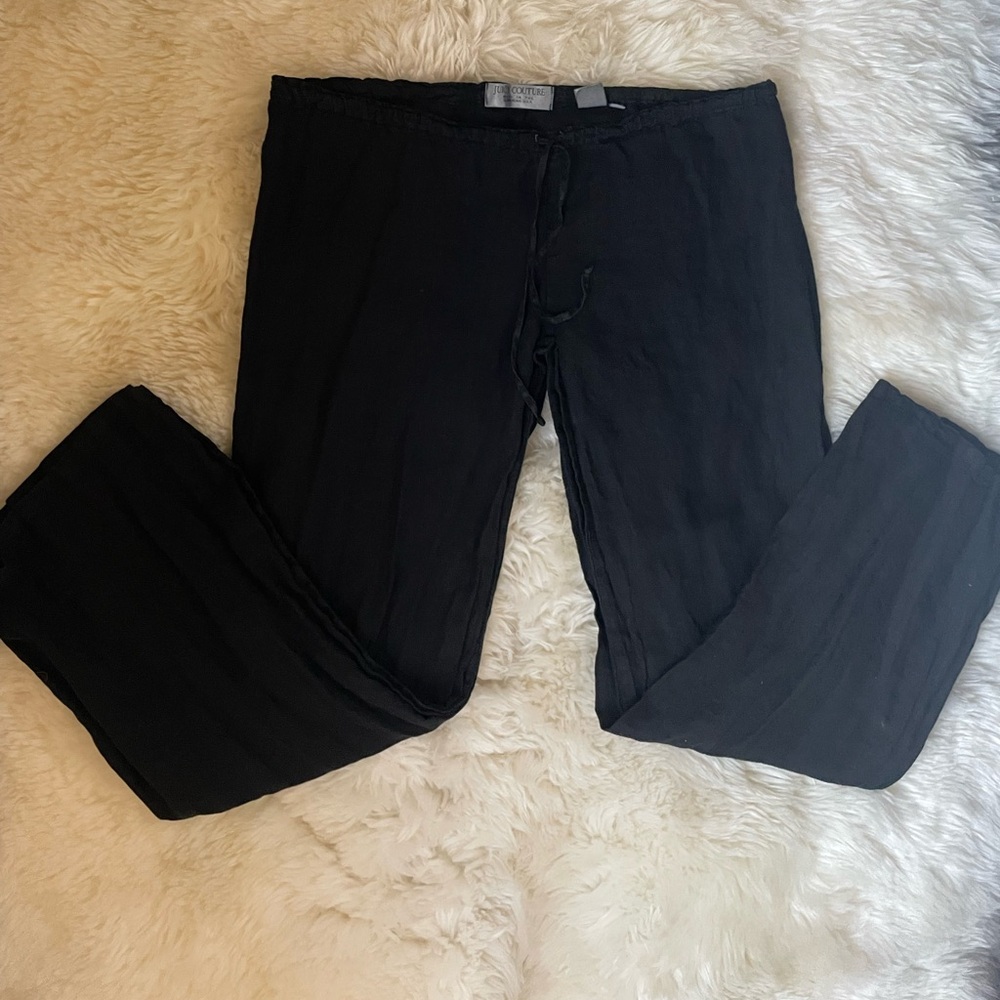 Vintage | rare juicy couture super low rise wide leg drawstring black linen pant
